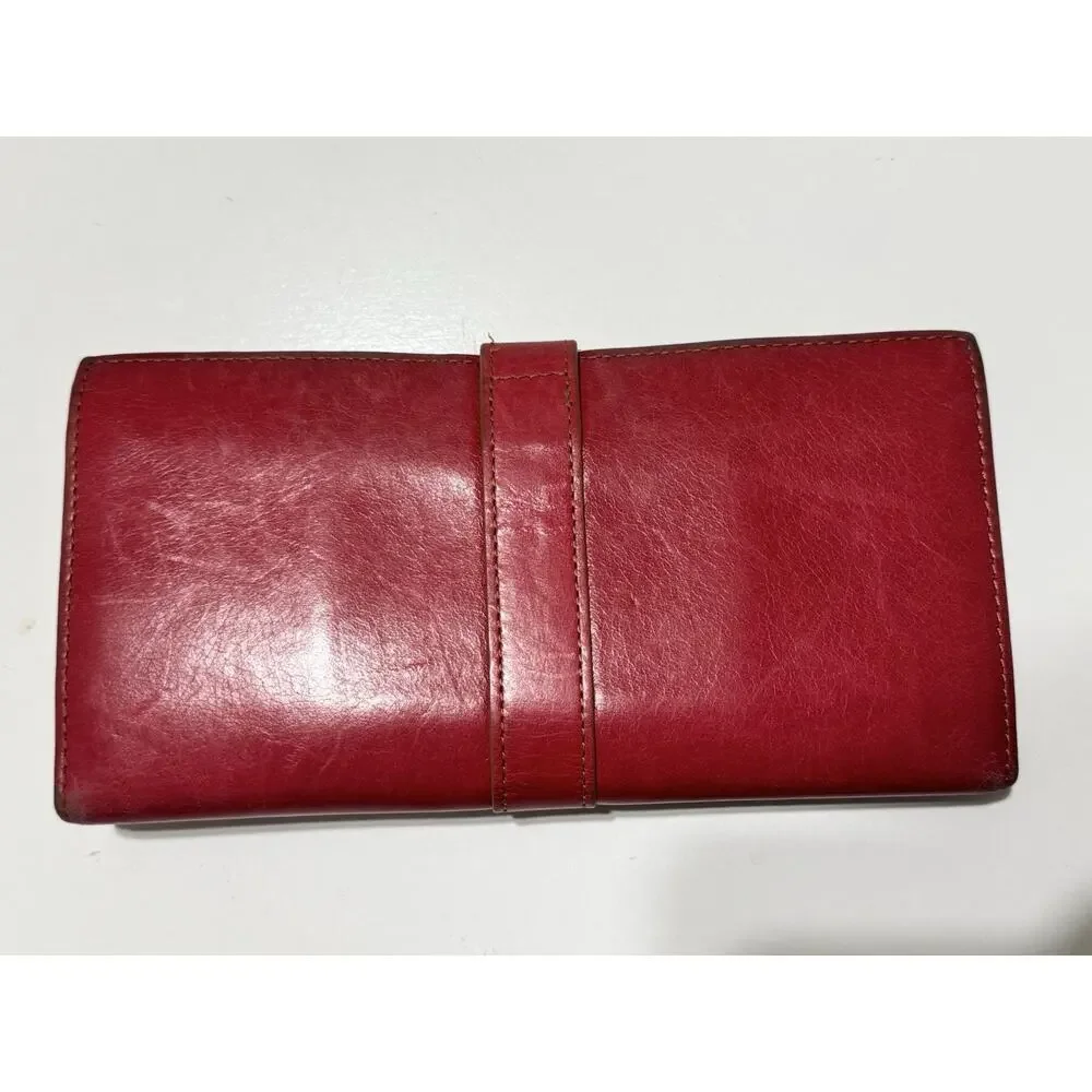HOBO Red Leather Wallet Clutch Organizer Checkbook Zip Around Bifold